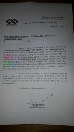 Crisis en San Lorenzo: el IPS intimó al Concejo Deliberante por una deuda y denunciaron a Dávalos