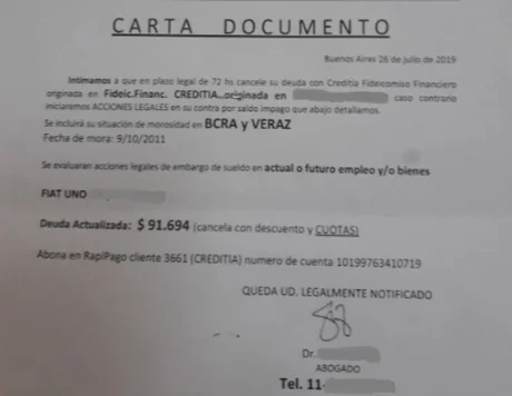 Con cartas documento falsas intentan intimidar a los salteños