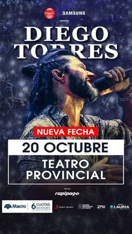 Se confirmó la postergación del show de Diego Torres para el próximo domingo