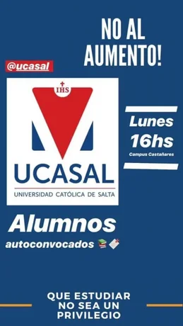 Alumnos de la UCASAL enojados por el excesivo aumento en la matrícula y las cuotas para el 2020