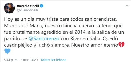 Tinelli lamentó la muerte del hincha salteño