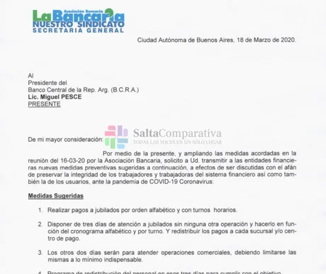 Bancarios piden que se limite el ingreso de clientes a las sucursales