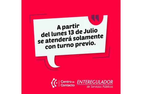 Desde este lunes el Ente Regulador de Servicios Públicos atenderá con servicio de turnos previos