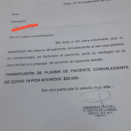 Investigan si existe delito en la maniobra del Hemosalta de vender plasma a 30 mil pesos