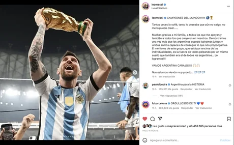 La publicación de Lionel Messi es la foto con más likes en la historia de Instagram