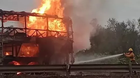 Un micro se prendió fuego en plena ruta: sus pasajeros, todos salteños, se salvaron de milagro